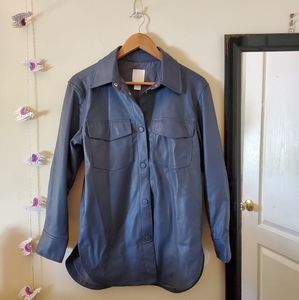 Faux leather shacket blue
